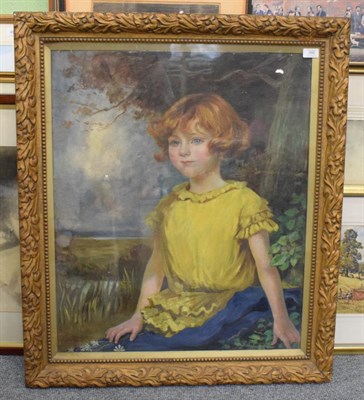 Lot 392 - English School (20th century) Portrait of a young girl, seated half length, with ginger hair,...
