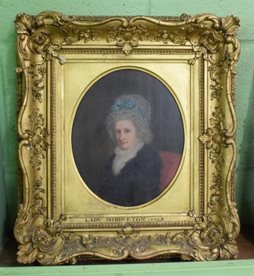 Lot 397 - Circle of Francis Alleyne, Portrait of Margaret, Lady Middleton wearing a lace bonnet, oil on...