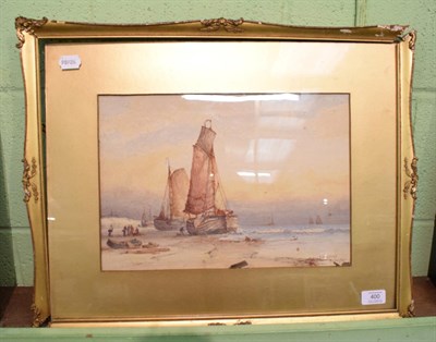 Lot 400 - Frederick James Aldridge (1850-1933), Coastal scene with shipping, signed, watercolour, 26cm by...