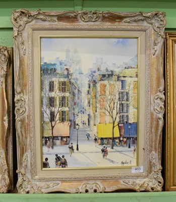 Lot 403 - Jorge Aguilar-Agon (b.1936) Spanish, Steps up to Montmartre, signed, oil on canvas, 39.5cm by...