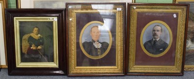 Lot 407 - A pair of early 20th century overpainted portrait photographs, lady and gentleman, in good gilt and