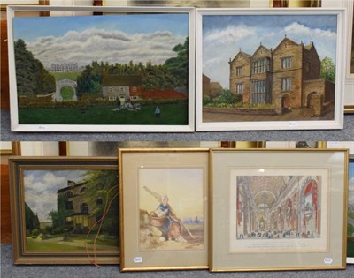 Lot 412 - Charles W Shillito, The Old Prince Henry Grammar School, Otley, signed oil on board; together...