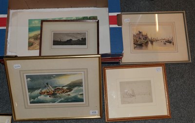 Lot 418 - ^ John Millar Nicholson (1840-1913), A rescue at sea, signed, watercolour; Peel Castle, a...