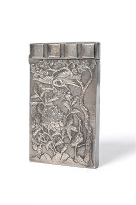 Lot 452 - A Chinese Silver Card Case, circa 1880, rectangular, chased on one side with cranes amidst pine...