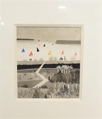 Lot 451 - Giuliana Lazzerini (b.1951) Sails, signed ink and watercolour, 28cm by 28cm