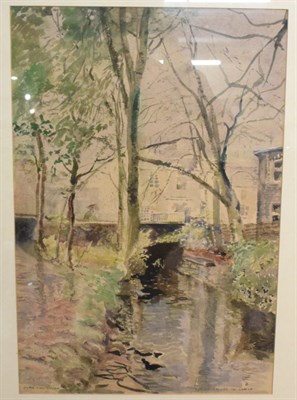 Lot 455 - John Thompson, 'Spring shower in Uppermill', signed watercolour, 55.5cm by 37.5cm