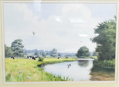Lot 457 - Roger McPhail (b.1953) ,''Summer on a chalk stream'', signed, watercolour, 35cm by 49cm...