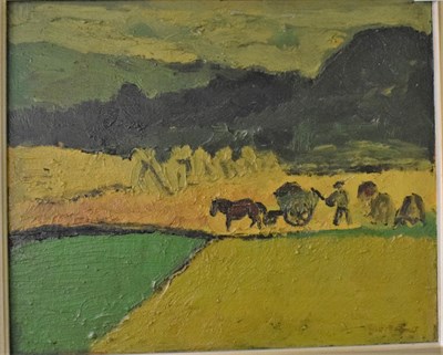 Lot 459 - After Gustave De Smet (1877-1943) Figure with a horse and cart in a landscape, bears signature, oil