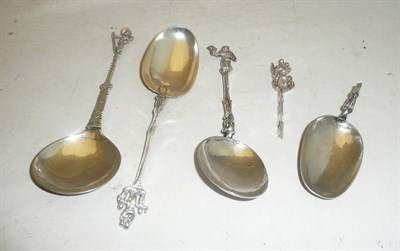 Lot 456 - Four Dutch Silver Spoons, bearing marks for Amsterdam, 19th century, the oval bowls with cast...