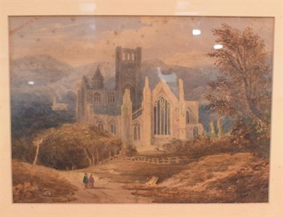 Lot 466 - Anthony Vandyke Copley Fielding (1787-1855), Figures before a ruined abbey, signed,...