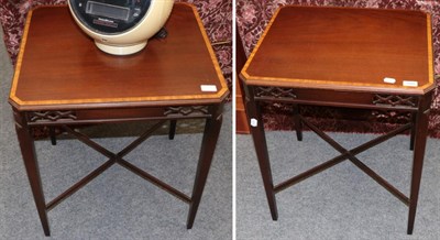 Lot 1085 - A pair of mahogany and crossbanded rectangular occasional tables with square tapering legs...