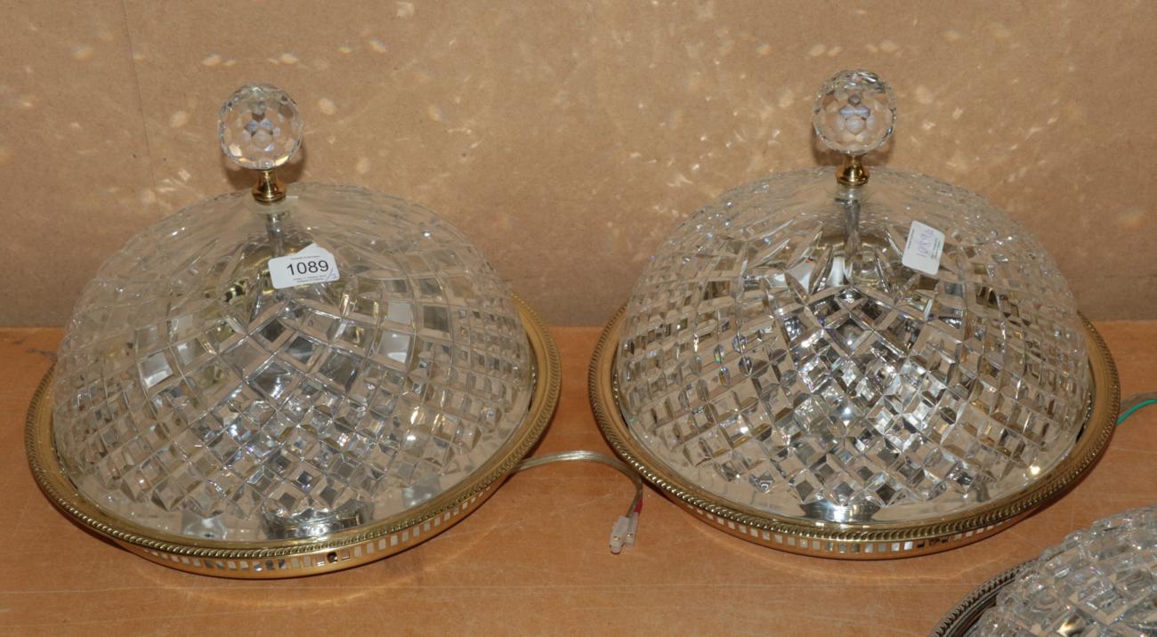 Lot 1089 - A pair of domed Waterford crystal ceiling lights (brass)