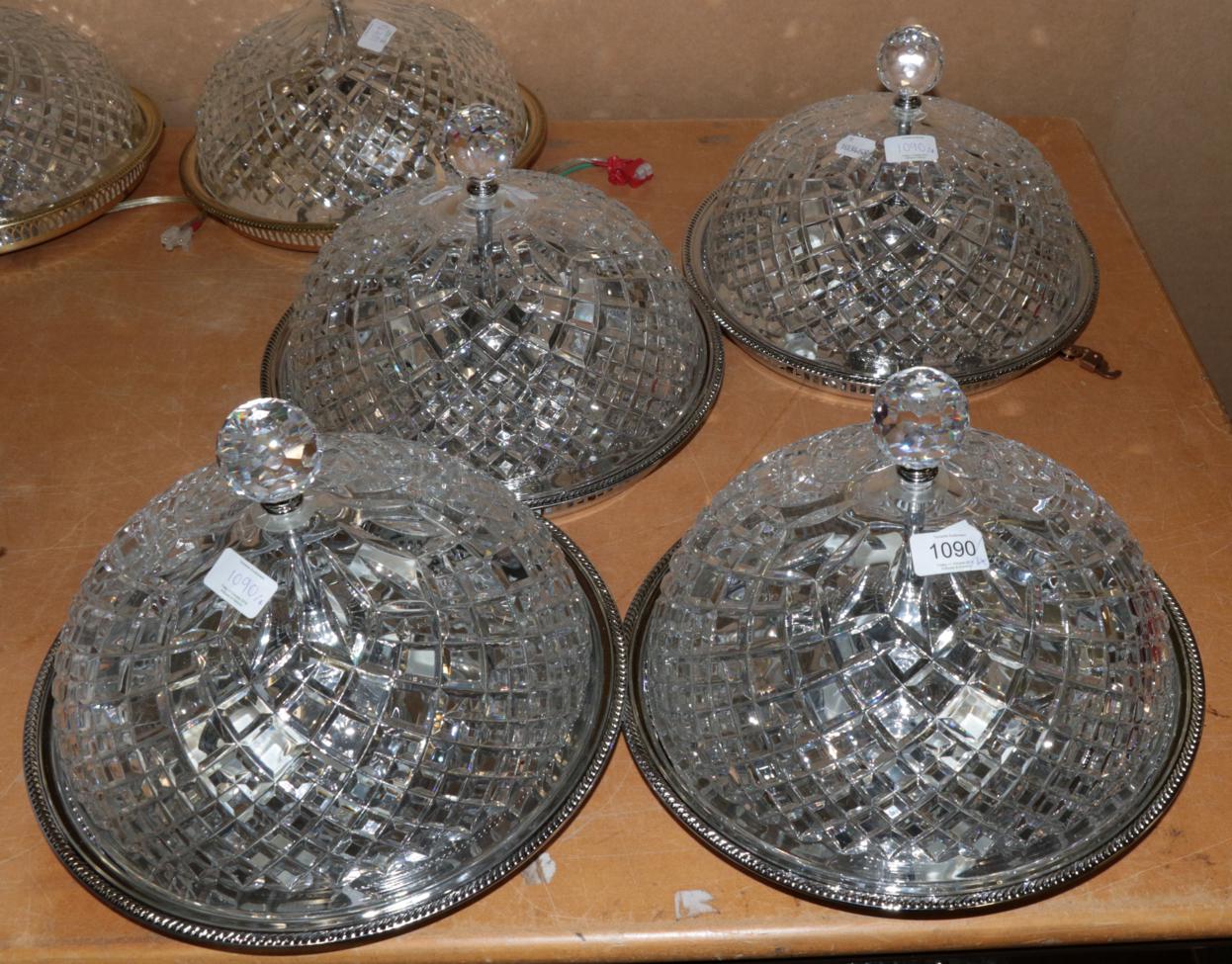 Lot 1090 - A set of four domed Waterford crystal ceiling lights (chromed)