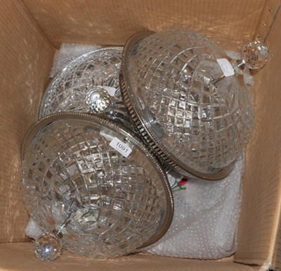 Lot 1091 - Three domed Waterford crystal ceiling lights (chromed)