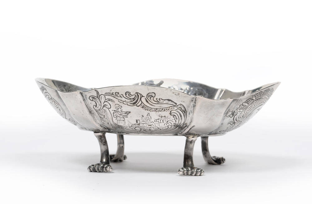 Lot 460 - A German Silver Spoon Tray, maker's mark IWK, Ingolstadt, circa 1740, the shaped oval bowl...