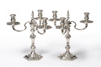 Lot 466 - A Pair of Elizabeth II Three-Light Candelabra, Richard Comyns, London 1959, in early 18th...