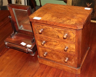 Lot 1195 - ^ A Victorian figured walnut three drawer miniature chest, 28cm wide; and a Victorian rosewood...