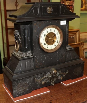 Lot 1197 - A Victorian black slate mantel clock