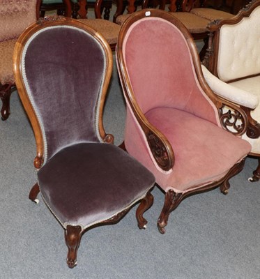 Lot 1208 - A Victorian mahogany frame armchair upholstered in pink velvet and a Victorian nursing chair...