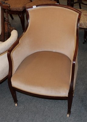 Lot 1210 - ^ A late 19th century mahogany upholstered armchair with square tapering forelegs, 56cm wide