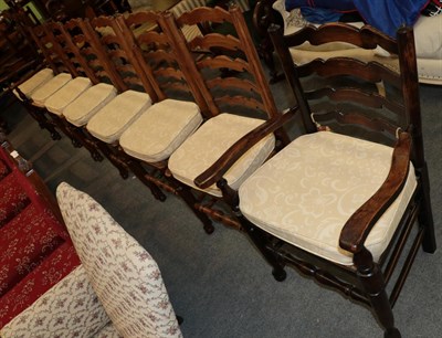 Lot 1218 - Harlequin set of eight ash and ladder back chairs, including two carvers with rush seats (8)