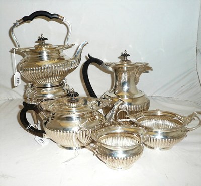 Lot 473 - A George V Four Piece Tea and Coffee Set and Spirit Kettle on Stand, Walker & Hall Ltd,...