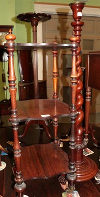 Lot 1257 - ^ A Victorian rosewood three-tier whatnot on turned supports and castors, 85cm high; and a...