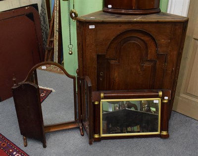 Lot 1263 - An early 20th century dressing table mirror, a George III oak hanging corner cupboard and a...