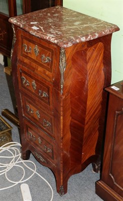 Lot 1270 - French Kingwood and tulipwood four drawer chest with marble top, 46cm wide