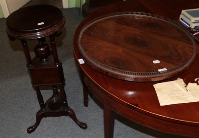 Lot 1282 - A large rosewood and brass galleried lazy Susan together with a reproduction plant stand in the...