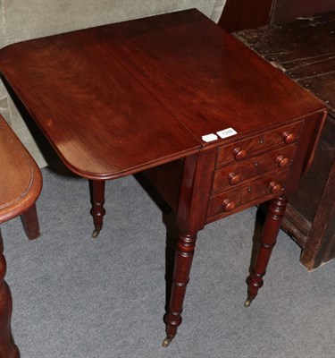 Lot 1286 - A Victorian mahogany drop leaf work table with three small drawers, 34cm wide