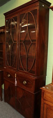 Lot 1291 - George III mahogany and satinwood banded secretaire bookcase
