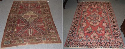 Lot 1298 - ^  Kuba Rug, the madder field with a stepped medallion framed by borders of guls, 160cm by...