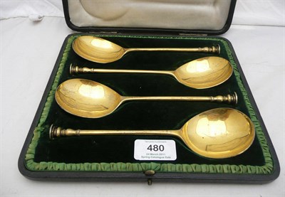 Lot 480 - A Set of Four Edward VII Silver Gilt Seal Top Spoons, maker's mark IA&S, London 1902, in 17th...