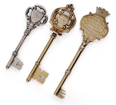 Lot 483 - Three Victorian and Later Presentation Keys, various maker's, Birmingham and Sheffield...