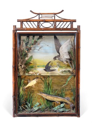 Lot 70 - Taxidermy: A Victorian Bamboo Framed Fire Screen Diorama of Birds & Fish, circa 1865-1880, by...