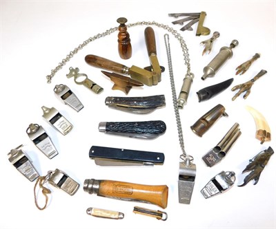 Lot 169 - Sporting: A Collection of Pen Knives, Whistles and Collectibles, six various folding pen...
