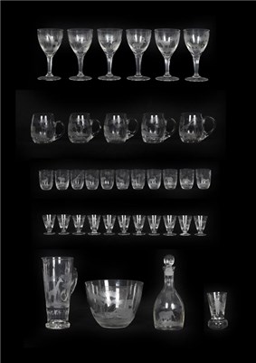 Lot 187 - Collectibles: A Suite of Big Game Engraved Rowland Ward Glass Ware, including - Punch Bowl, 11...