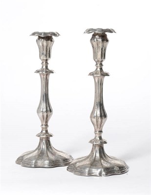 Lot 504 - A Pair of Victorian Candlesticks, Thomas Bradbury & Sons, Sheffield 1851, the shaped circular bases