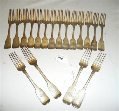 Lot 514 - A Set of Eighteen George IV Irish Table Forks, C Stewart, Dublin 1826, Fiddle pattern, crested,...