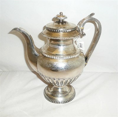 Lot 516 - A George III Coffee Pot, John Robertson II & John Walton, Newcastle 1815, of semi-fluted...