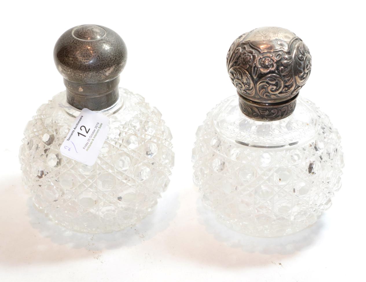 Lot 12 - Two Victorian silver-mounted cut-glass scent bottles, one maker's mark rubbed, London, 1900,...