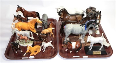 Lot 16 - Beswick and other horses including a harnessed shire mare, a Royal Doulton Clydesdale, Border...