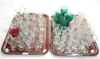 Lot 20 - A quantity of various glasses, wine glasses, finger bowl etc (two trays)