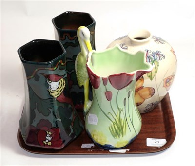 Lot 21 - Moorcroft vase, Sylvac jug and a pair of painted flower vases (4)