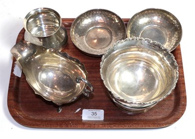Lot 35 - A group of silver including: a pair of hammered bowls, by Cooper Brothers & Sons Ltd.,...