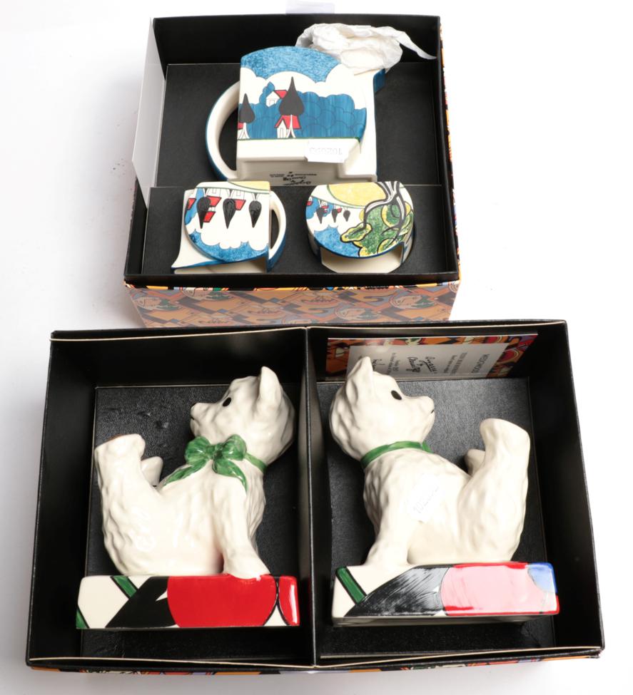 Lot 62 - Two pieces of Clarice Cliff by Wedgwood, comprising Teddy Bear bookends, no. 97/150; and The...