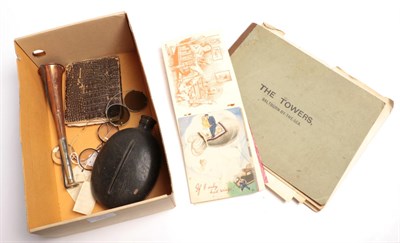 Lot 63 - Two pairs of spectacles, leather hip flask hunting horn, three albums of various sketches and...