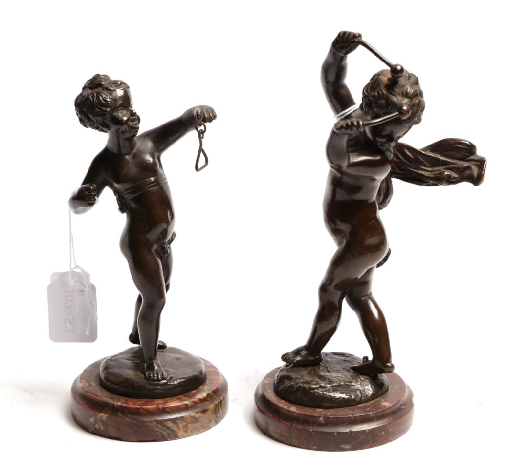 Lot 71 - Claude Michel Clodion (1738-1814), a pair of bronze putto of musical interest