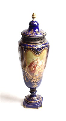 Lot 95 - A metal mounted Sèvres style pottery urn and cover, circa 1900, of baluster form, decorated...